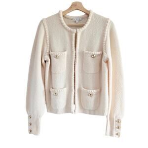 J. Crew Odette Lady Sweater Ivory Boucle Knit Gold Button Cardigan XS Old Money